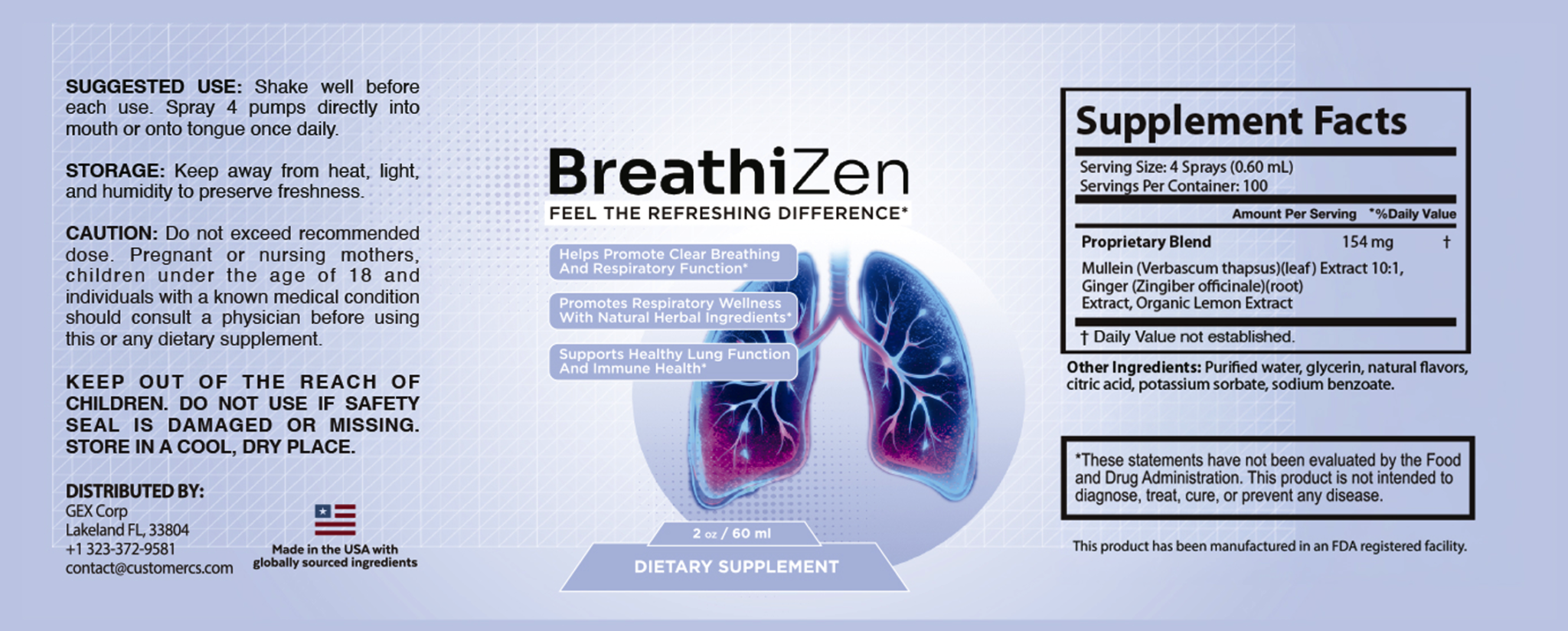 BreathiZen supplement facts label